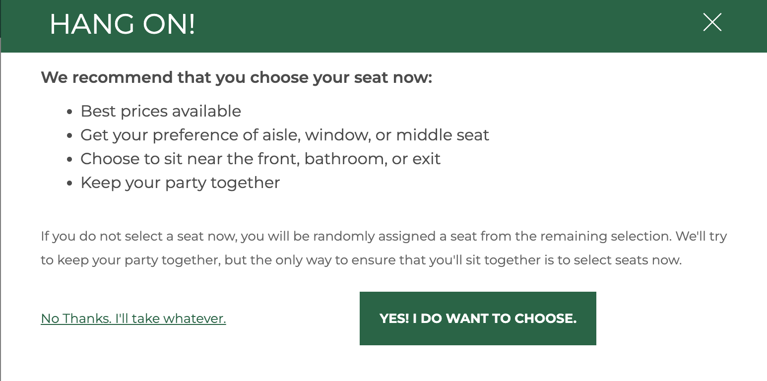 14 Must-Know Tips Before Flying Frontier Airlines A screenshot from the Frontier website that is designed to make users click the option that would cost them money