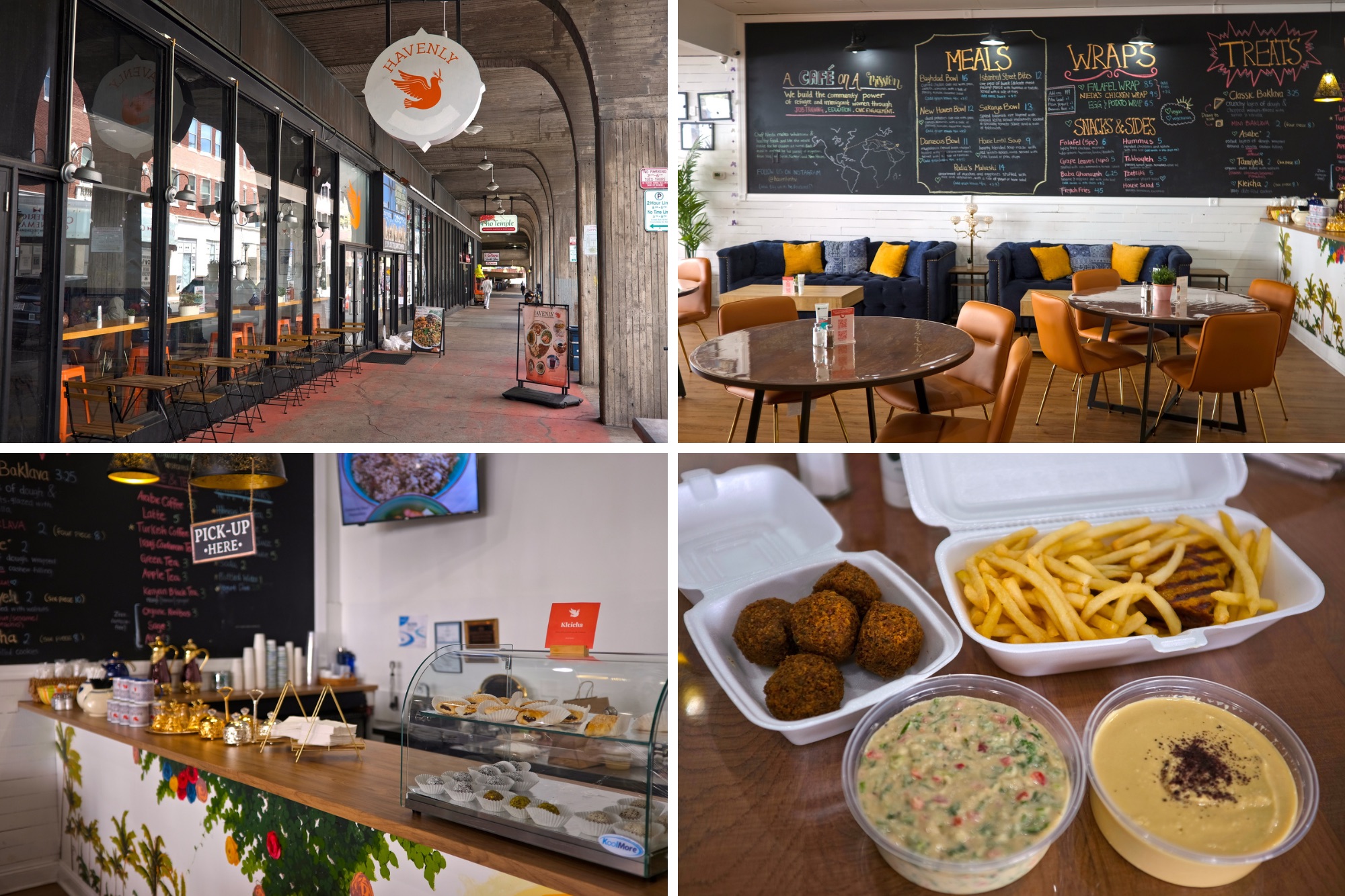 The Essential Weekend Getaway Guide to New Haven, Connecticut The exterior and interior of Havenly, plus a photo of a meal