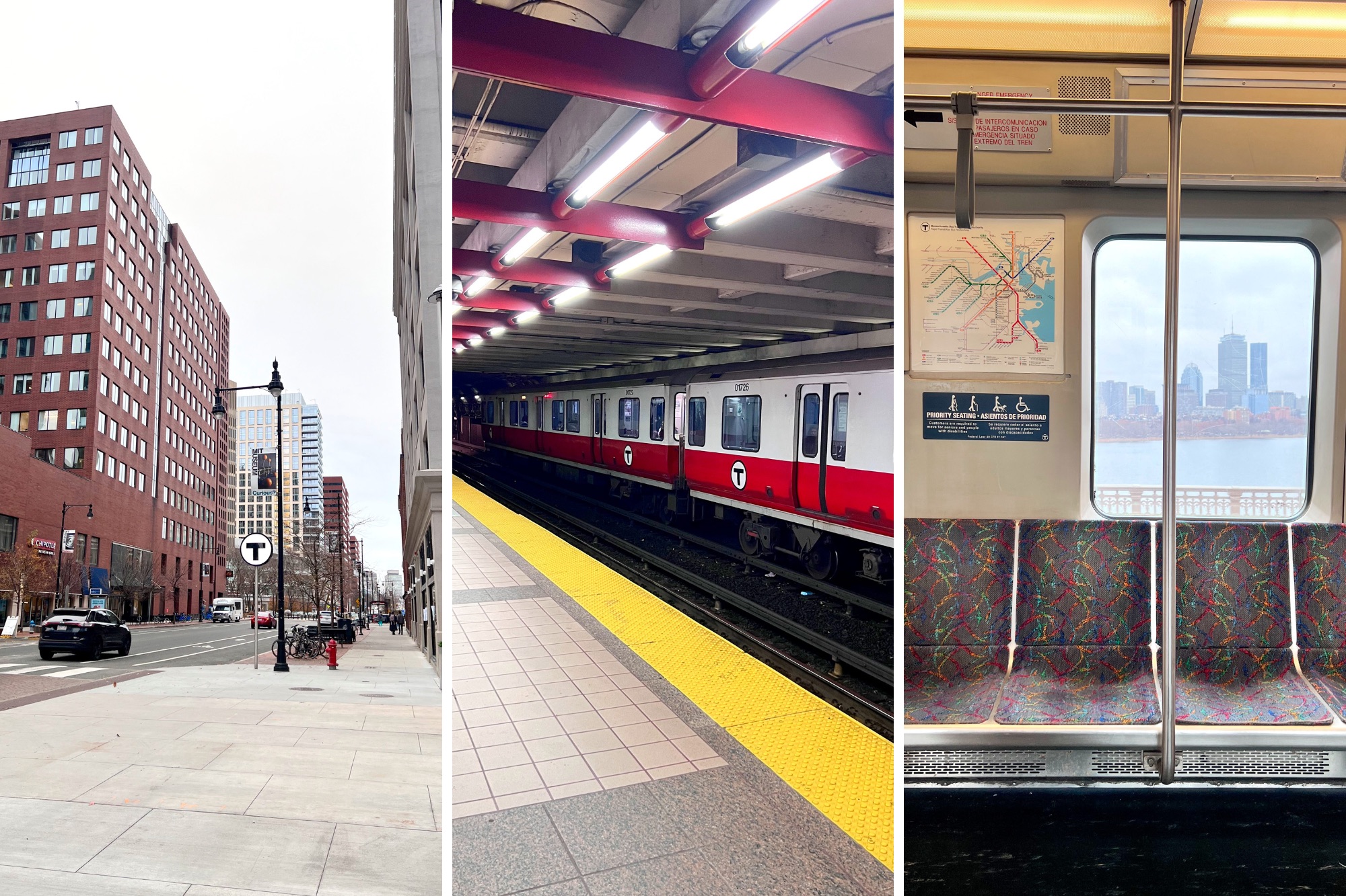 Boston and Cambridge, Unfiltered: A Short Urban Escape Exterior of a T station, a T platform, and a T train